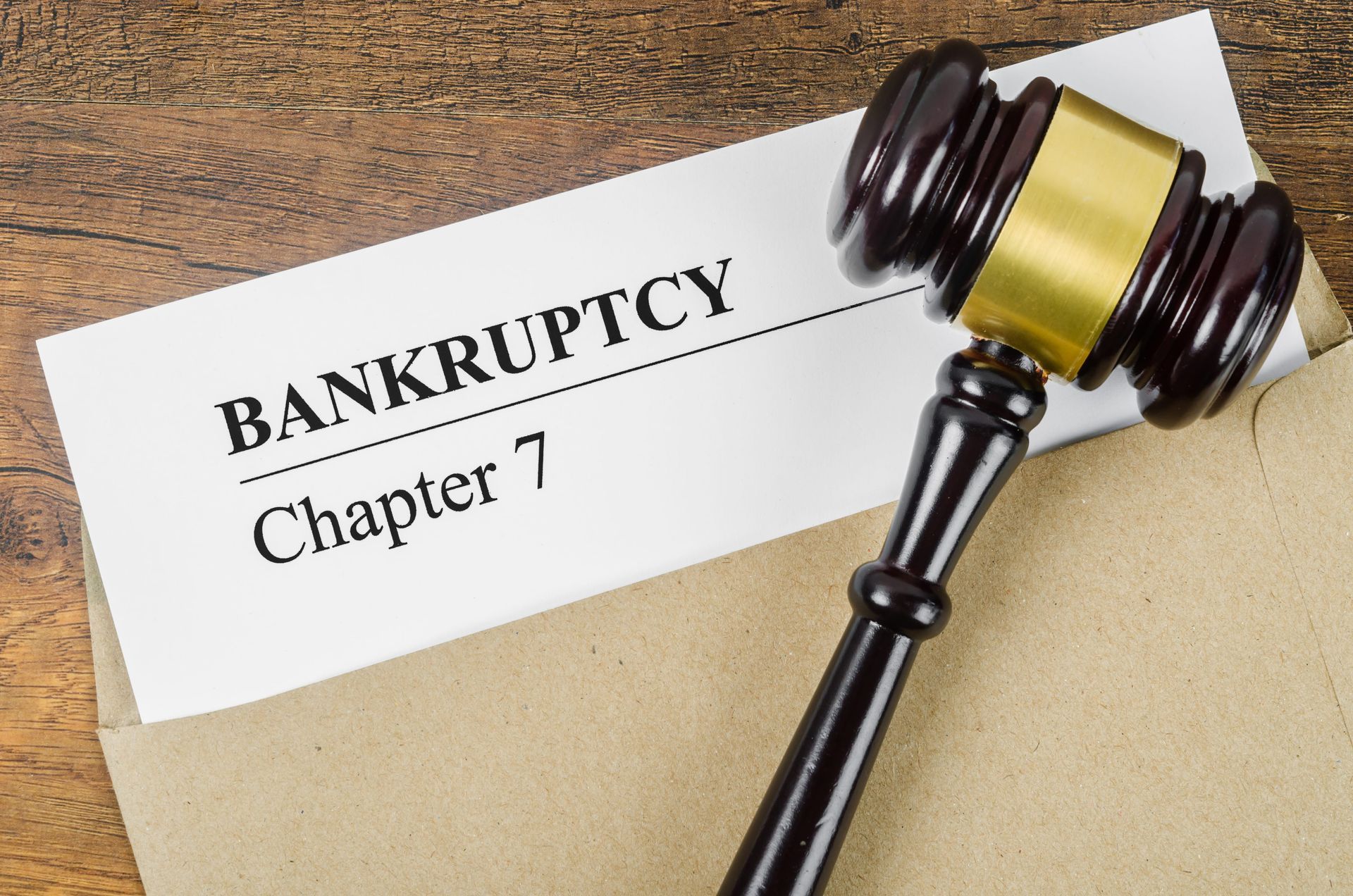 Bankruptcy Chapter 7 document with a judge’s gavel on a desk