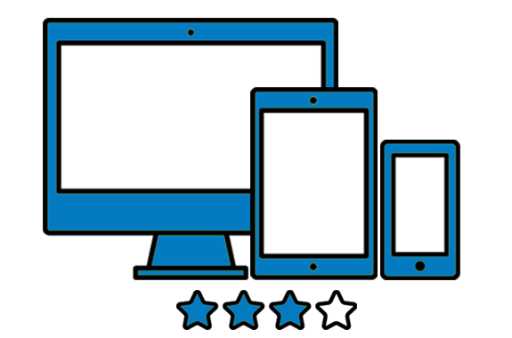 blue computer tablet and phone with 3 out of 4 stars