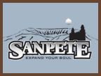 A logo for sanpete expand your soul with a mountain in the background.