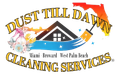 Logo for Dust Till Dawn Cleaning Services: House and broom with Florida outline and text.