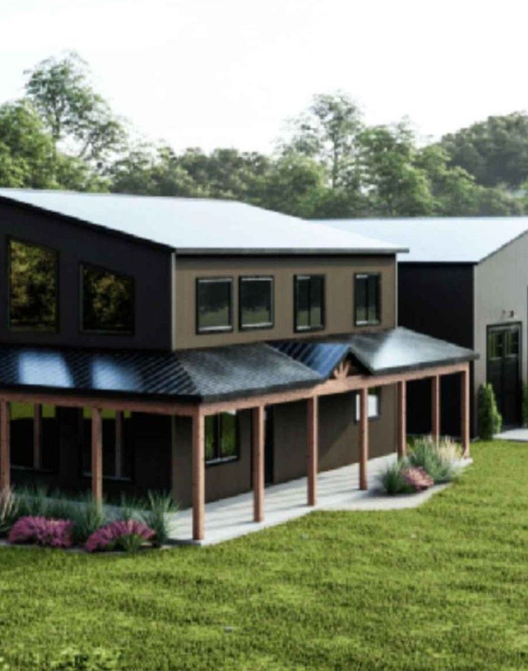 An artist 's impression of a house with solar panels on the roof