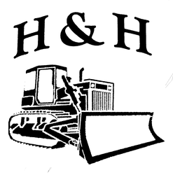 A black and white logo for a construction company with a bulldozer.