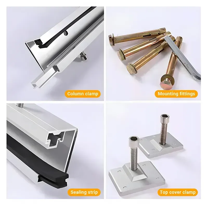A collage of four pictures of different types of aluminum frames