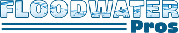 A logo for floodwater pros with water drops on it