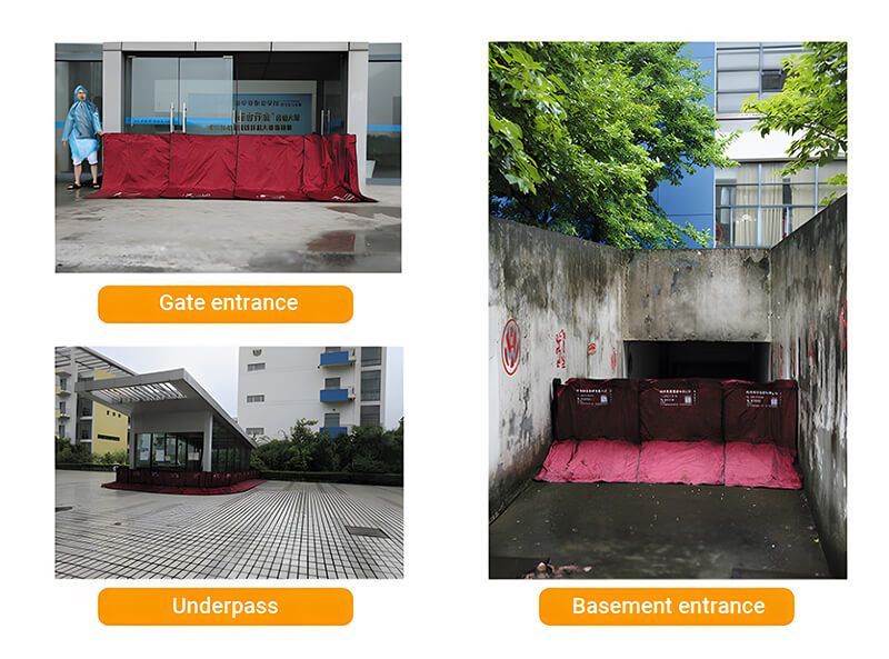 A picture of a gate entrance , underpass , and basement entrance.