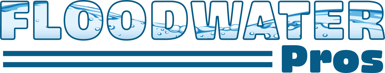 A logo for floodwater pros with water drops on it