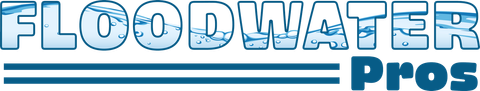 A logo for floodwater pros with water drops on it