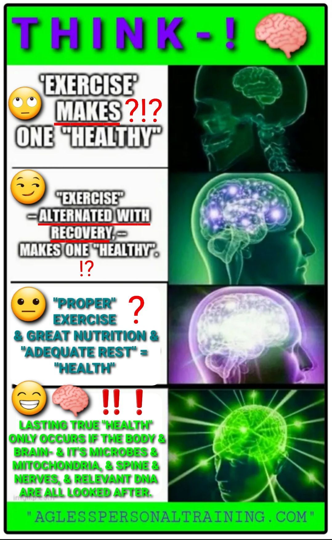 A poster that says think exercise makes one healthy