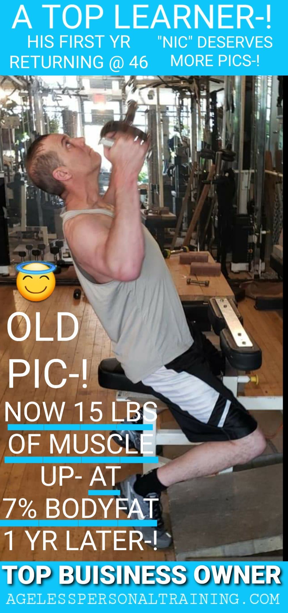 A man is doing a pull up in a gym.