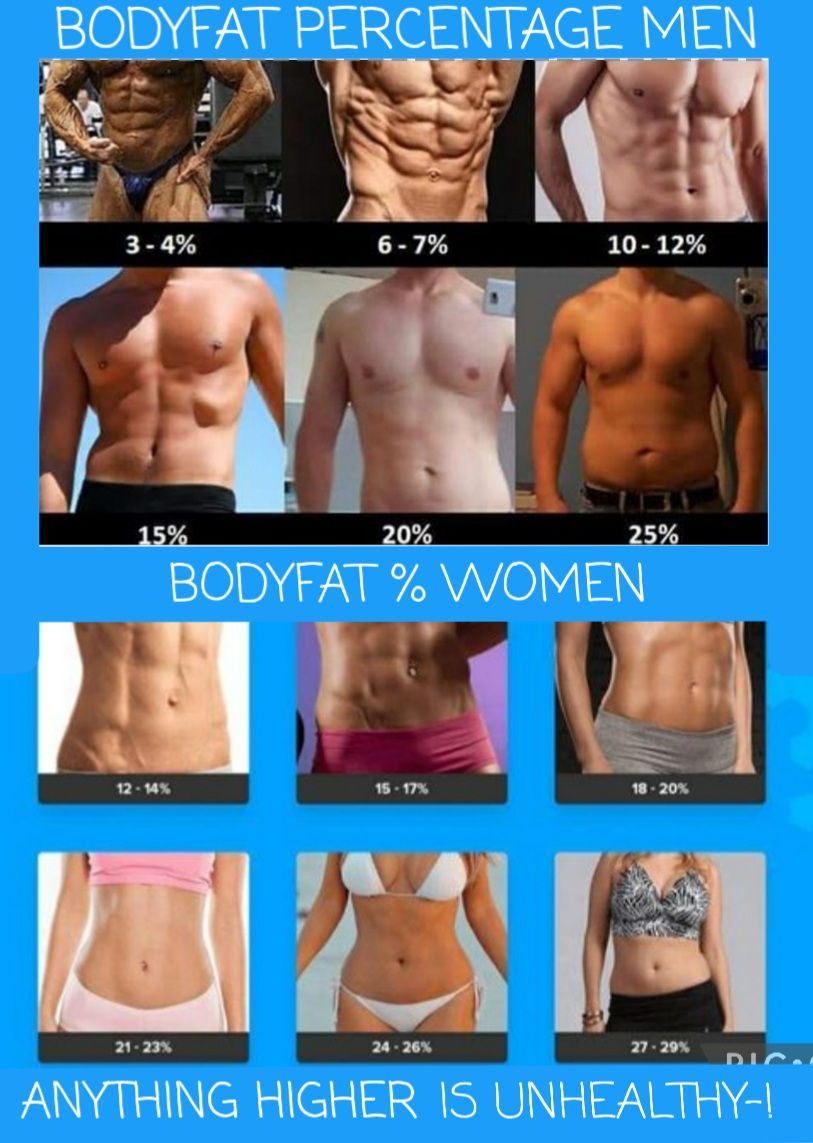 A poster showing the bodyfat percentage of men and women