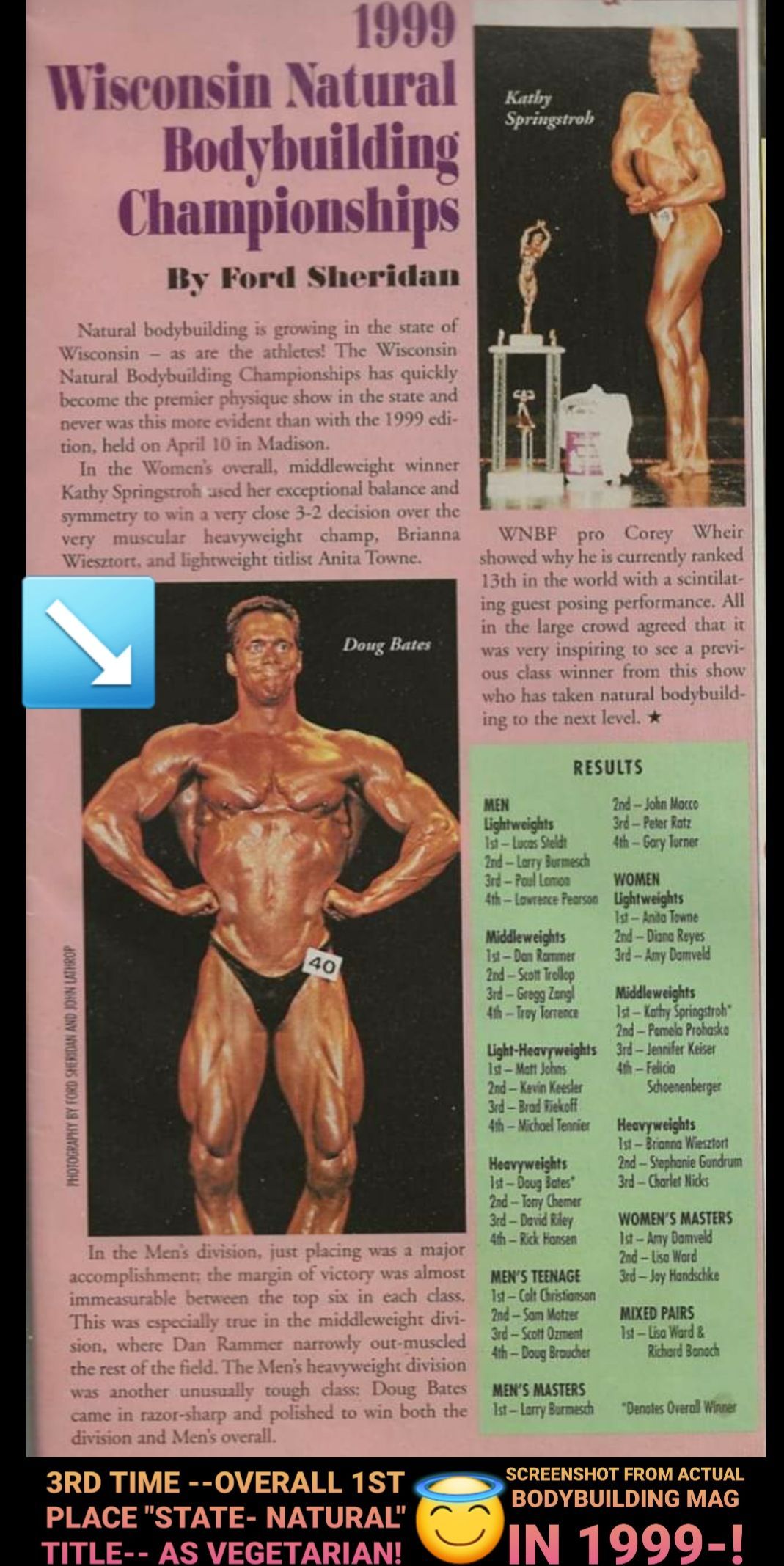 A newspaper article about the wisconsin natural bodybuilding championships