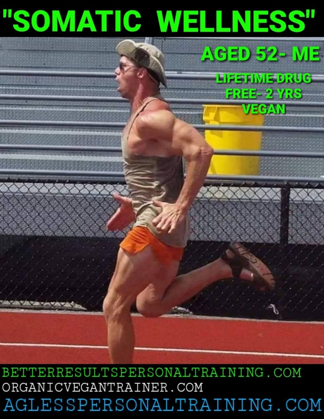 An ad for somatic wellness shows a man running on a track