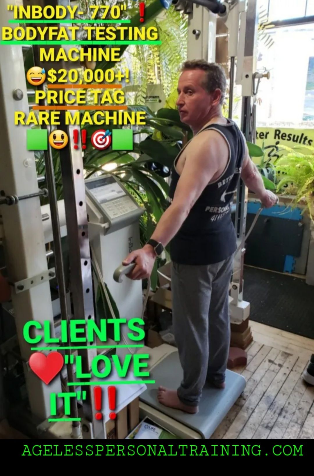 A man is standing in front of a machine that says inbody 730 bodyfat testing