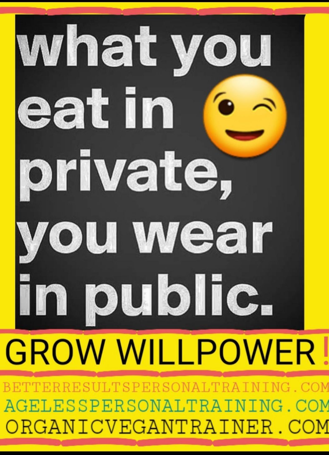 A poster that says what you eat in private you wear in public