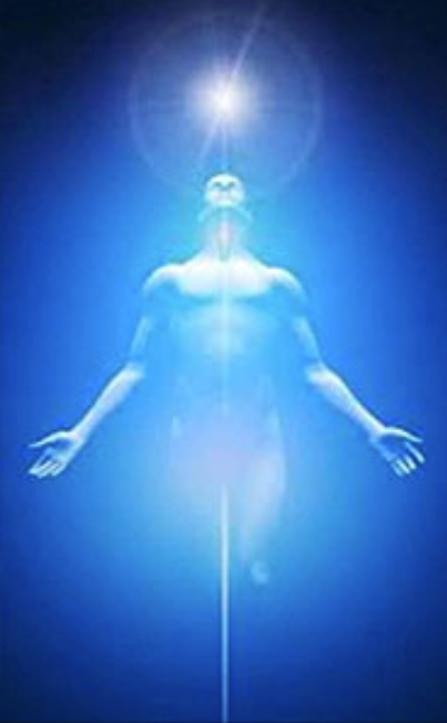 A man with his arms outstretched is surrounded by a bright light.