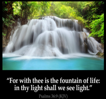 A picture of a waterfall with a quote from psalms