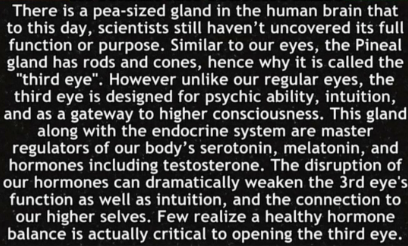 A black and white text that says there is a pea-sized gland in the human brain