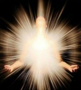 A person with a light coming out of their chest