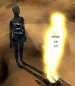 A person with the words what we think what we are on their back