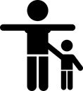 A silhouette of a man and a child holding hands.