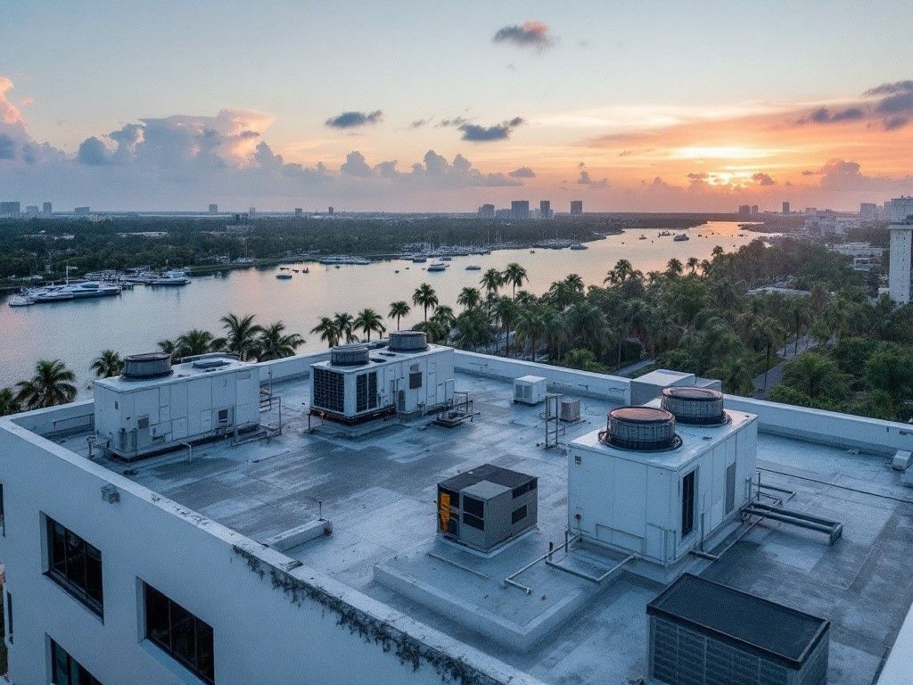A man is standing on a ladder working on a ceiling fan.