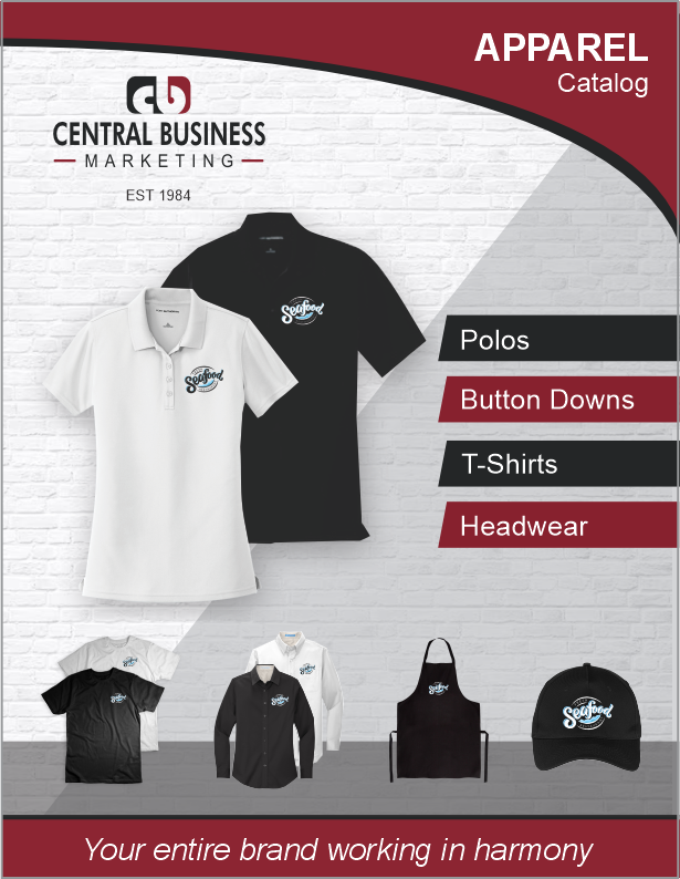Apparel catalog cover featuring polos and button downs