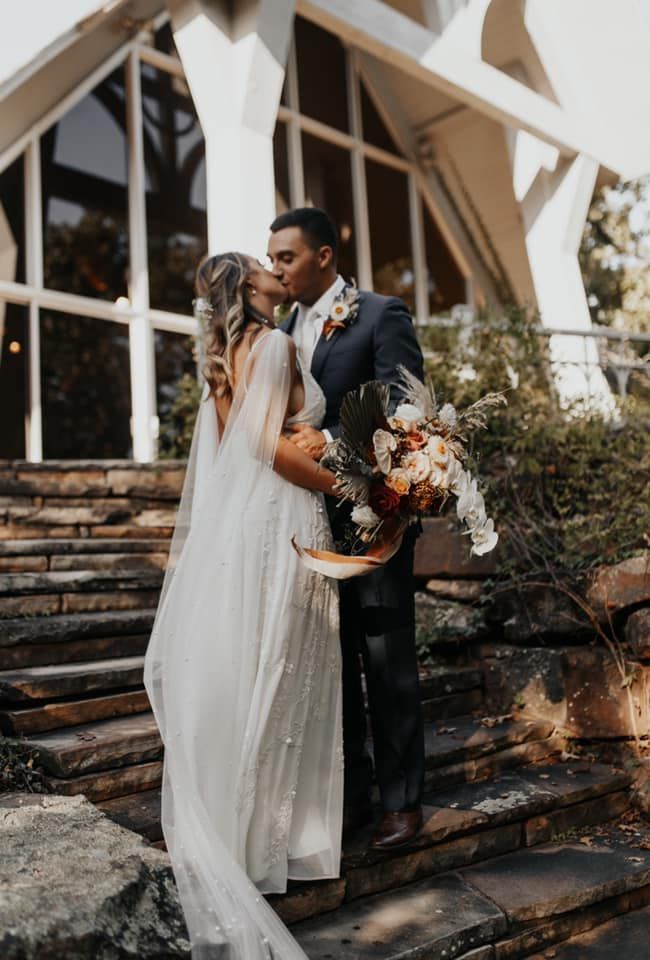 wedding kiss at Camp Loughridge in Tulsa Oklahoma