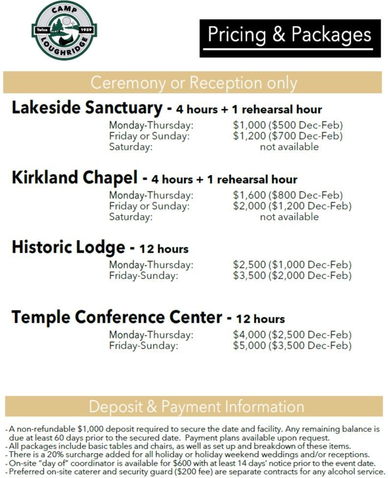 Wedding Pricing and Packages at Camp Loughridge in Tulsa Oklahoma - page 2