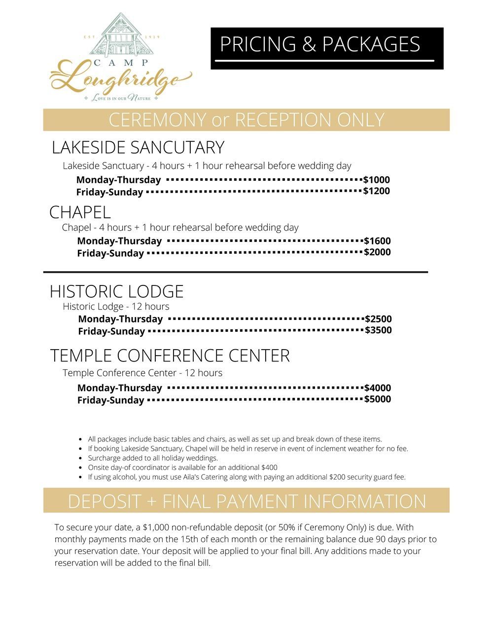 Wedding Pricing and Packages at Camp Loughridge in Tulsa Oklahoma - page 2