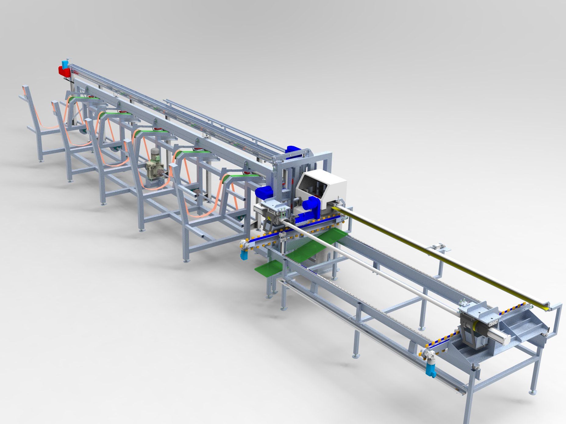 Boor,-zaagstraat van aluminium profielen