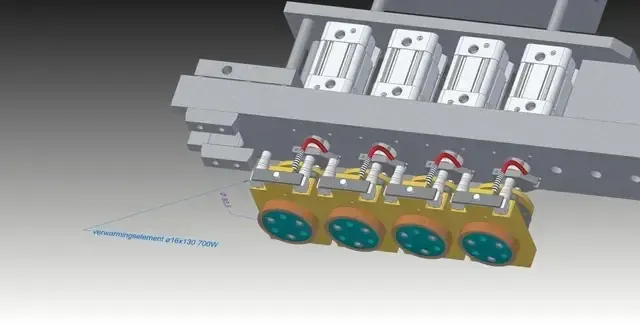 Een 3D-model van een folie-sealstation van een bekervulmamchine