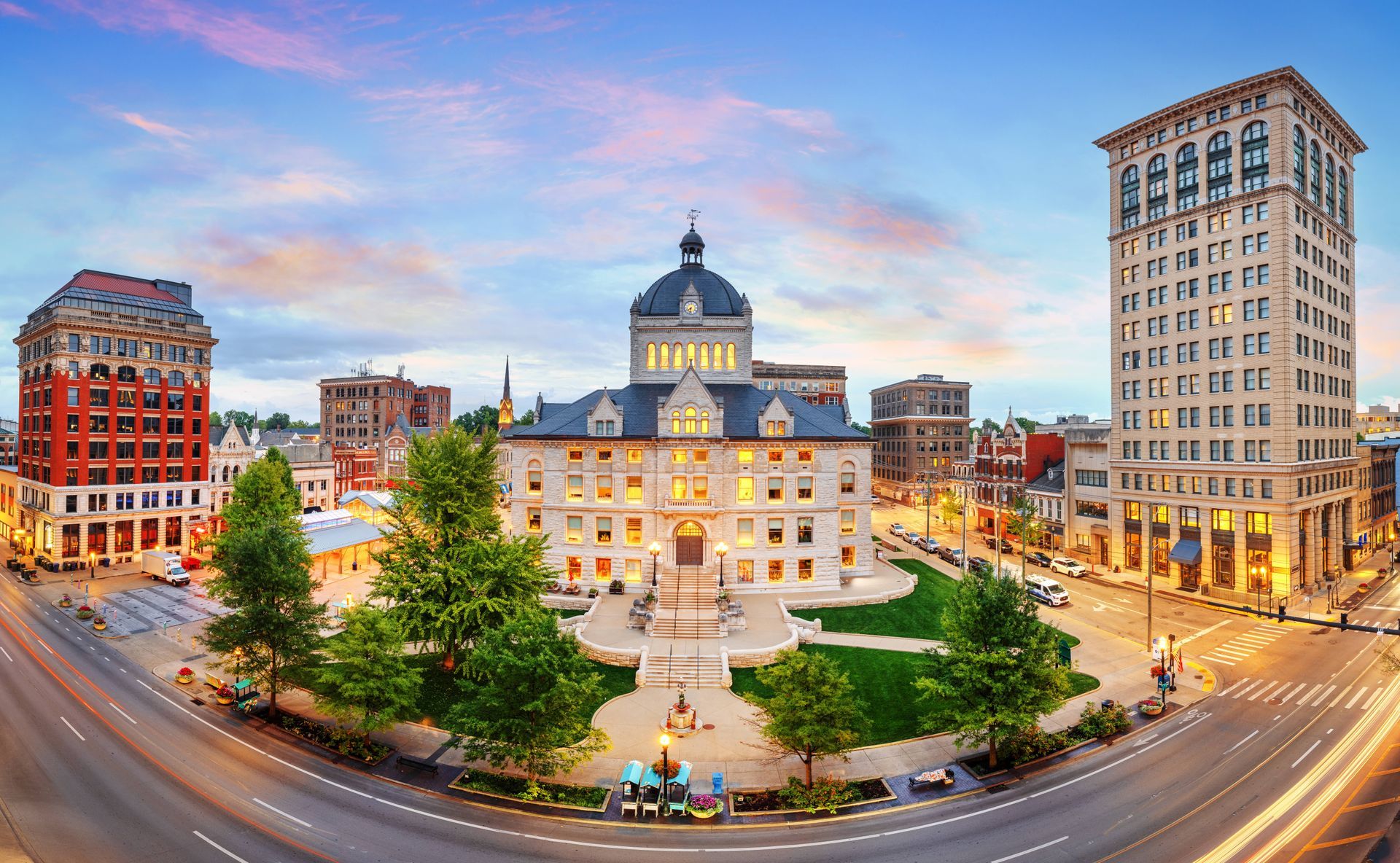 Panoramic image of downtown Lexington, KY, during