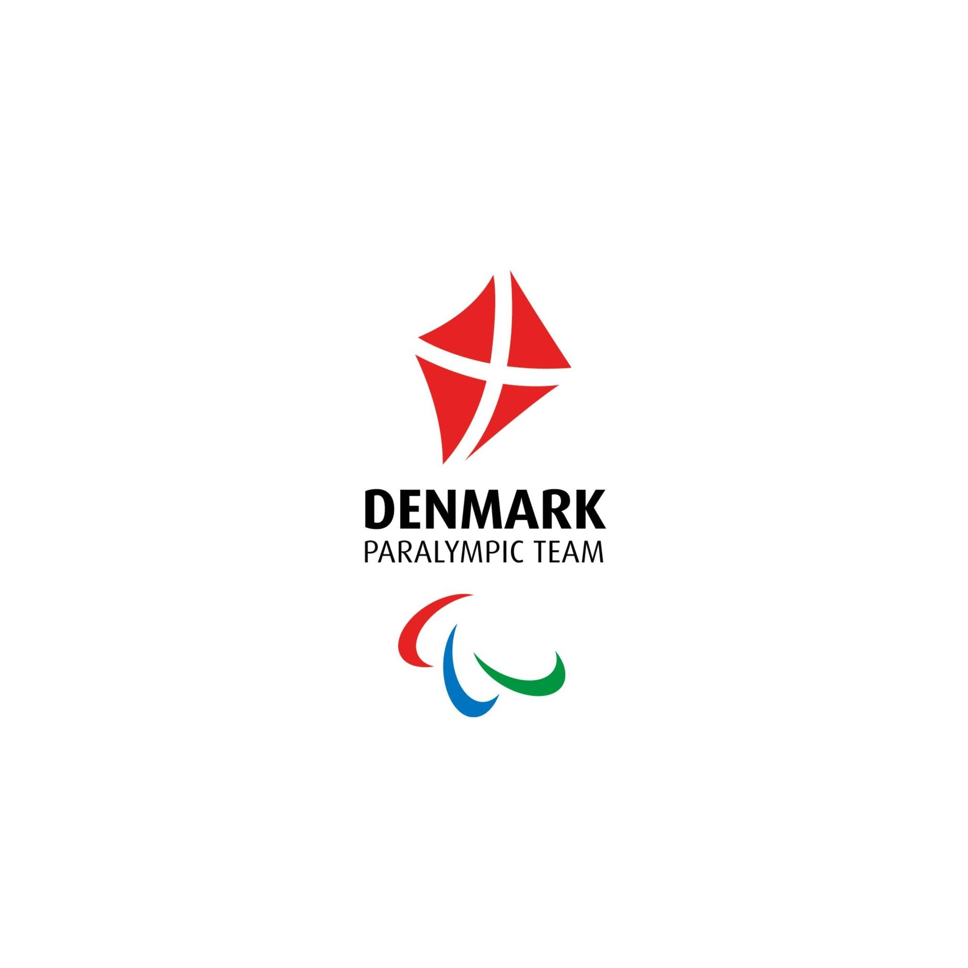 Det danske paralympiske holds logo: rød glenteform over tekst og symbol for de paralympiske lege.