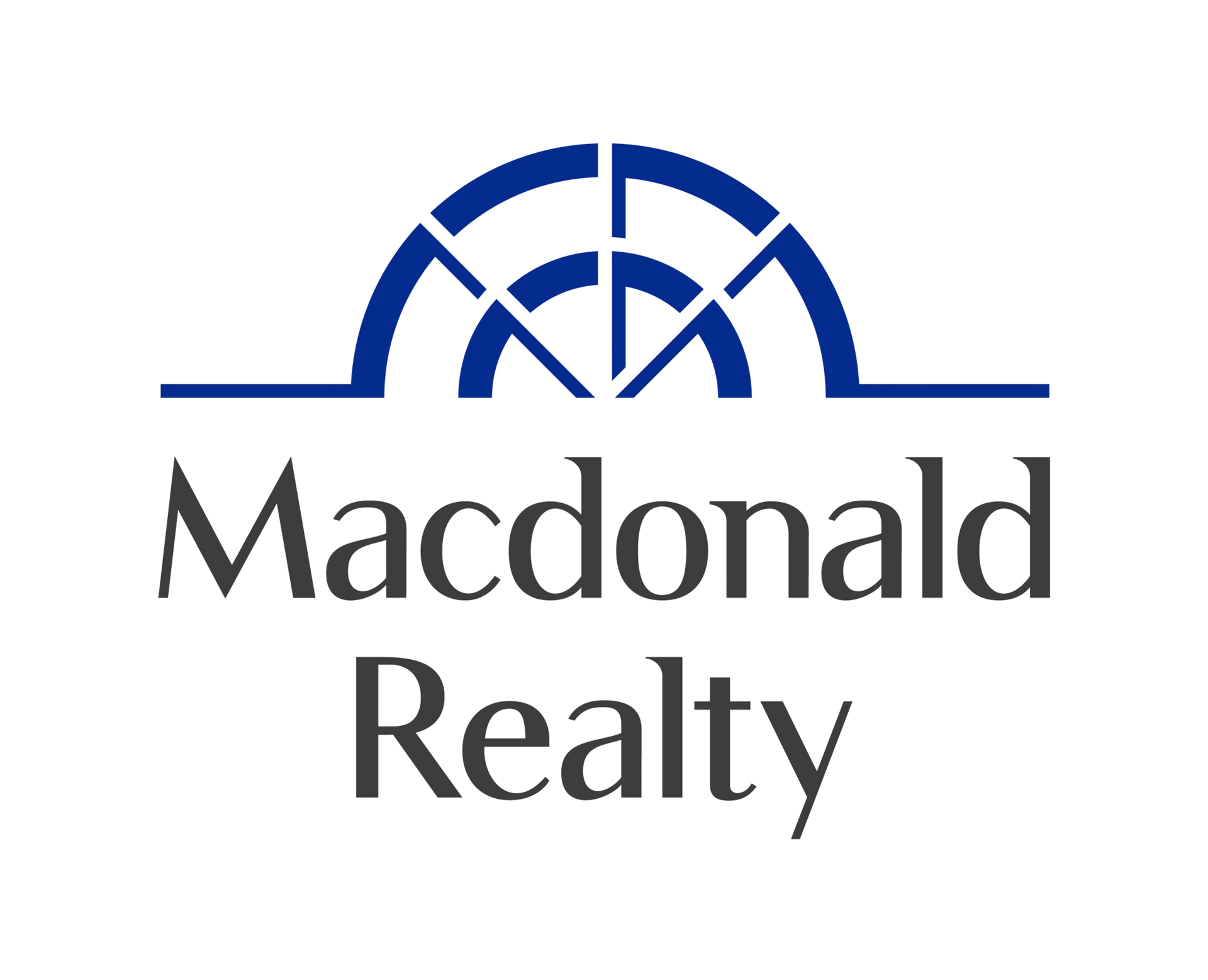 Macdonald Realty logo in blue and gray with a stylized arch above the name