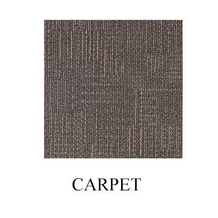 Close-up of a square of dark brown carpet with a textured pattern.
