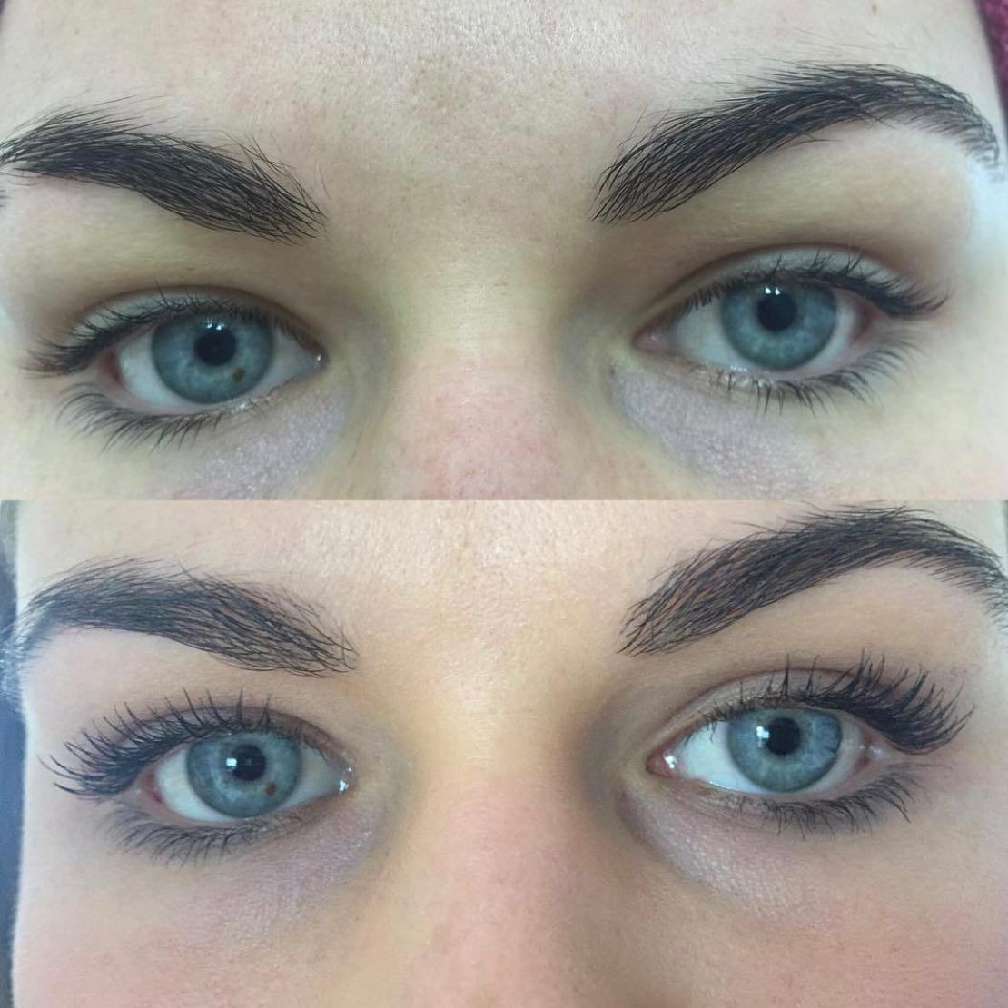 A before and after picture of a woman 's eyes
