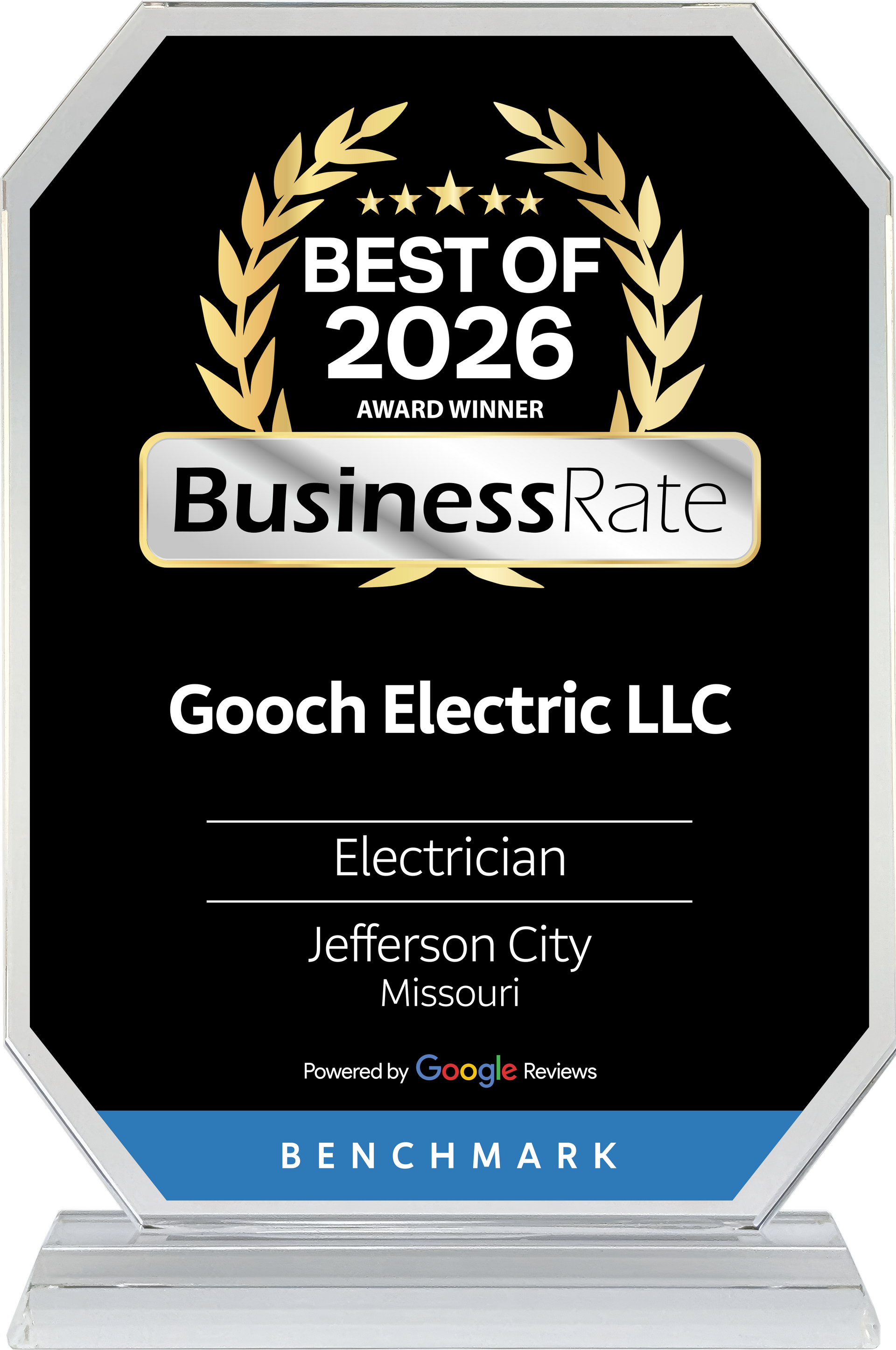 The business rate award is black and blue with a blue circle in the middle.