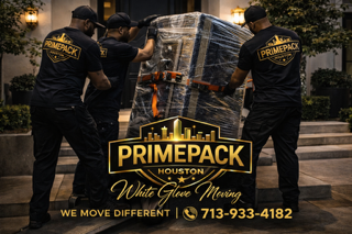 USF Moving Truck in front of building helping as a Houston Mover in Downtown Houston, TX 
