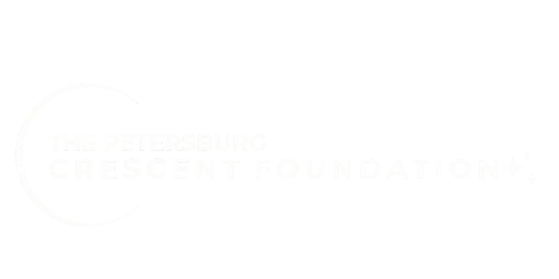 White logo with text, "The Petersburg Crescent Foundation" within a curved outline.