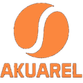 Un logotipo para una empresa llamada Aquarel con un círculo naranja.