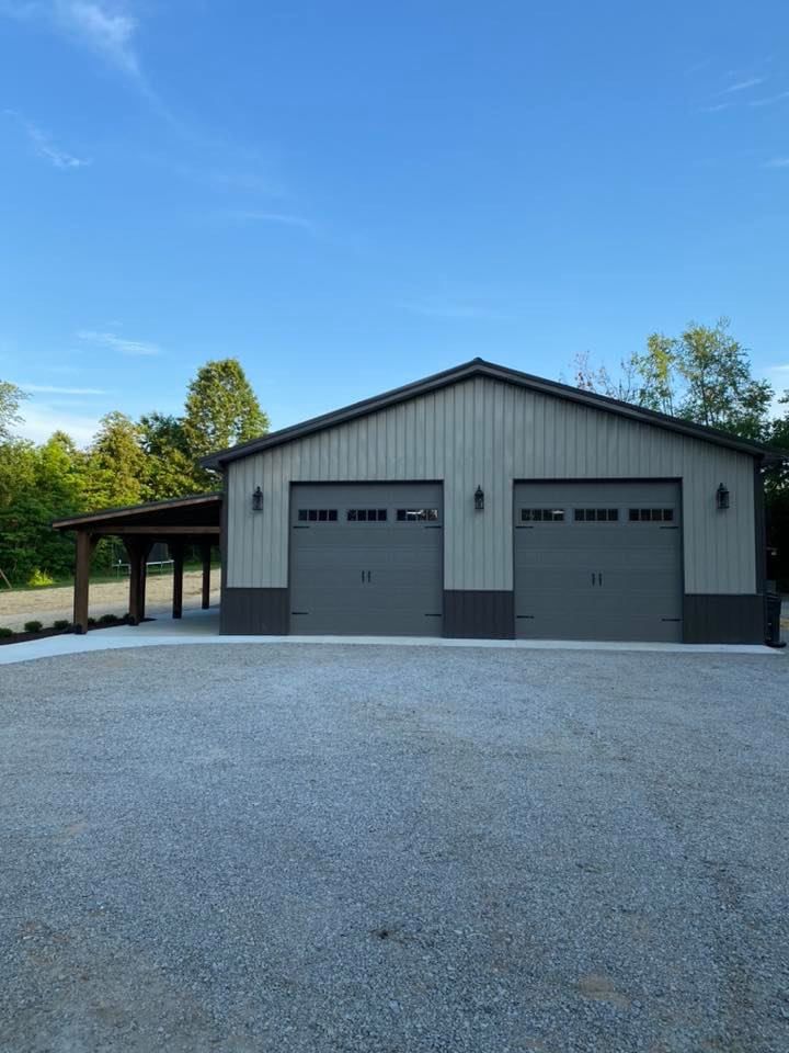 A garage with a carport attached to it