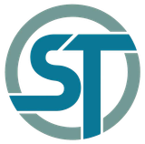 A blue st logo in a circle on a white background