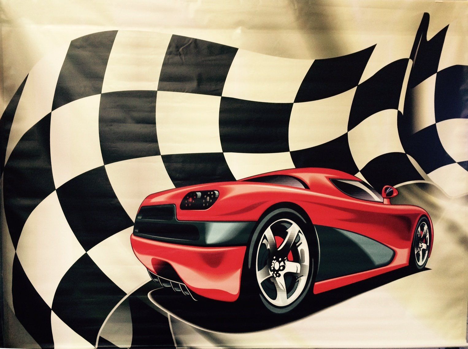 Backdrop Race Car Red 3m x 2.3m $60 incl frame & gst