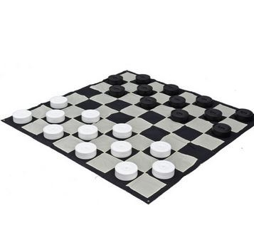 Giant Checkers game, hire price $80 incl gst.Mat is 3m x 3m, each Set includes 24 pieces  with a diameter of 25cm & height of 9cm