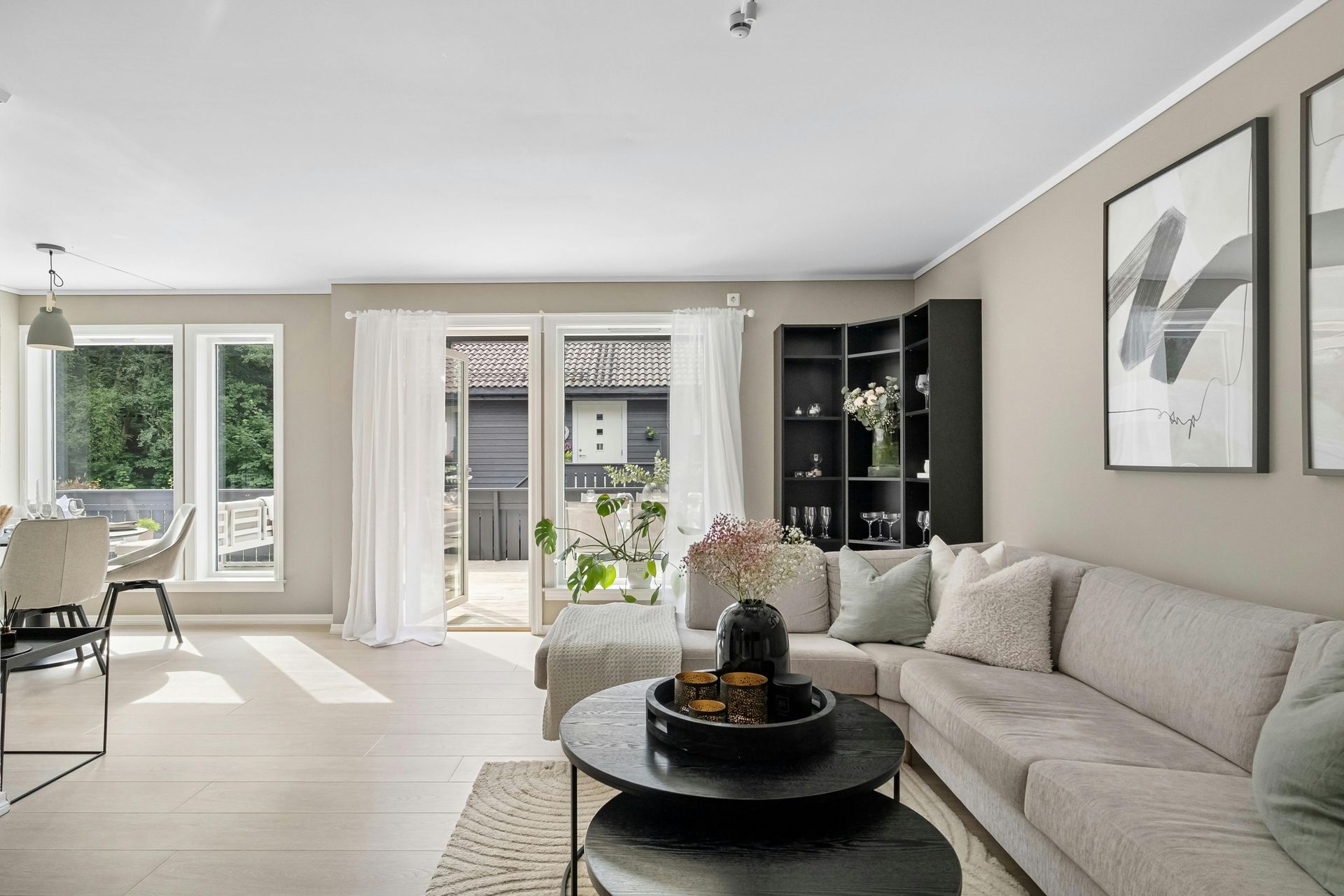 A living room with a couch and a coffee table