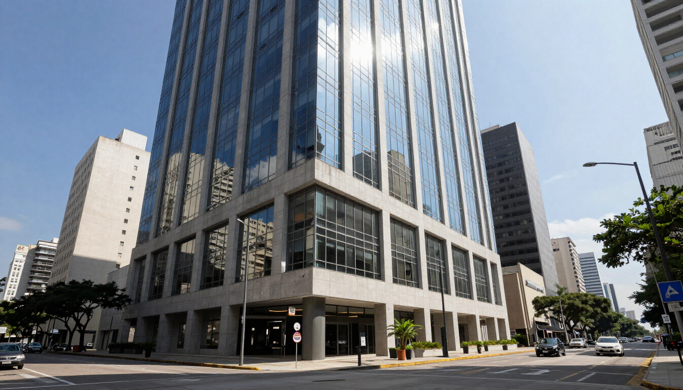 Edifício comercial moderno em São Paulo representando planos de saúde empresariais na capital paulista.