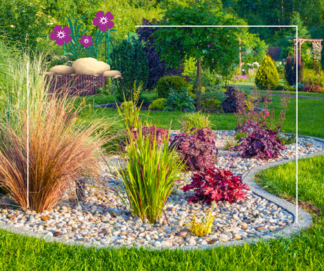 a garden filled with lots of plants and rocks .