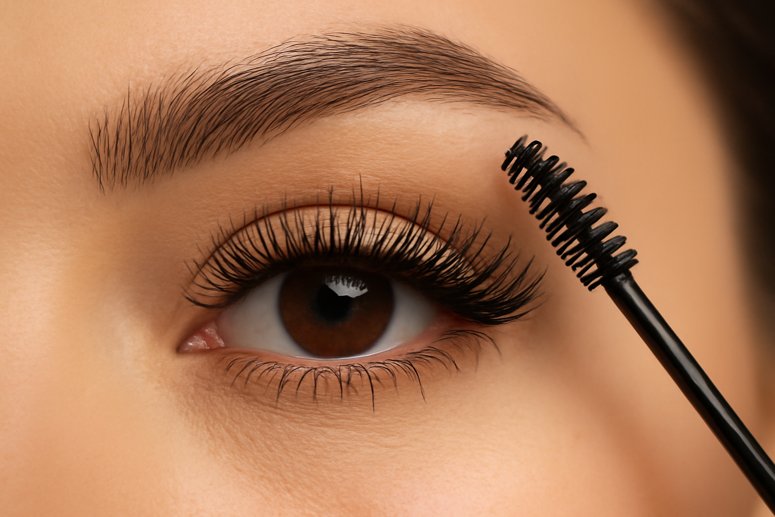 Close-up image of eyelash extensions applied to a client's lashes.
