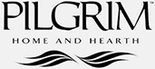 A black and white logo for pilgrim home and hearth.