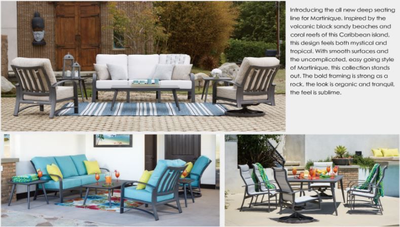 A collage of outdoor furniture including a couch and chairs